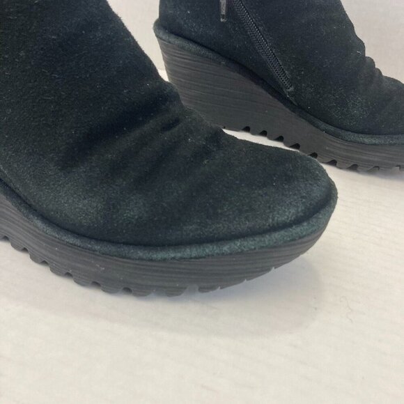 Fly London Wedge Ankle Bootie Womens EU Size 38 / US 7.5 / 8 Black Suede Leather - Picture 9 of 16